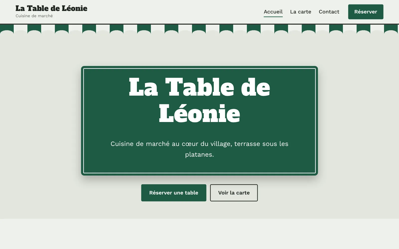 Page d'accueil du site internet d'un restaurant, réalisé avec Booking A Table