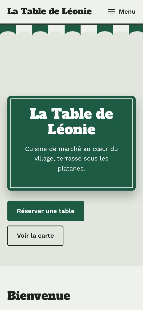 Site internet d'un restaurant affiché sur téléphone